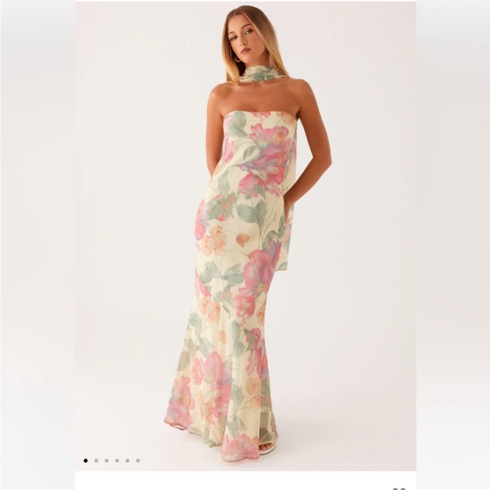 Peppermayo Strapless Floral Maxi Dress - Pink and Green
